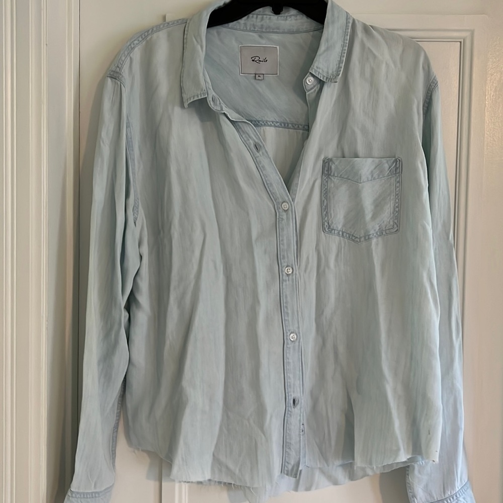 Rails raw hem tencel denim shirt, xl